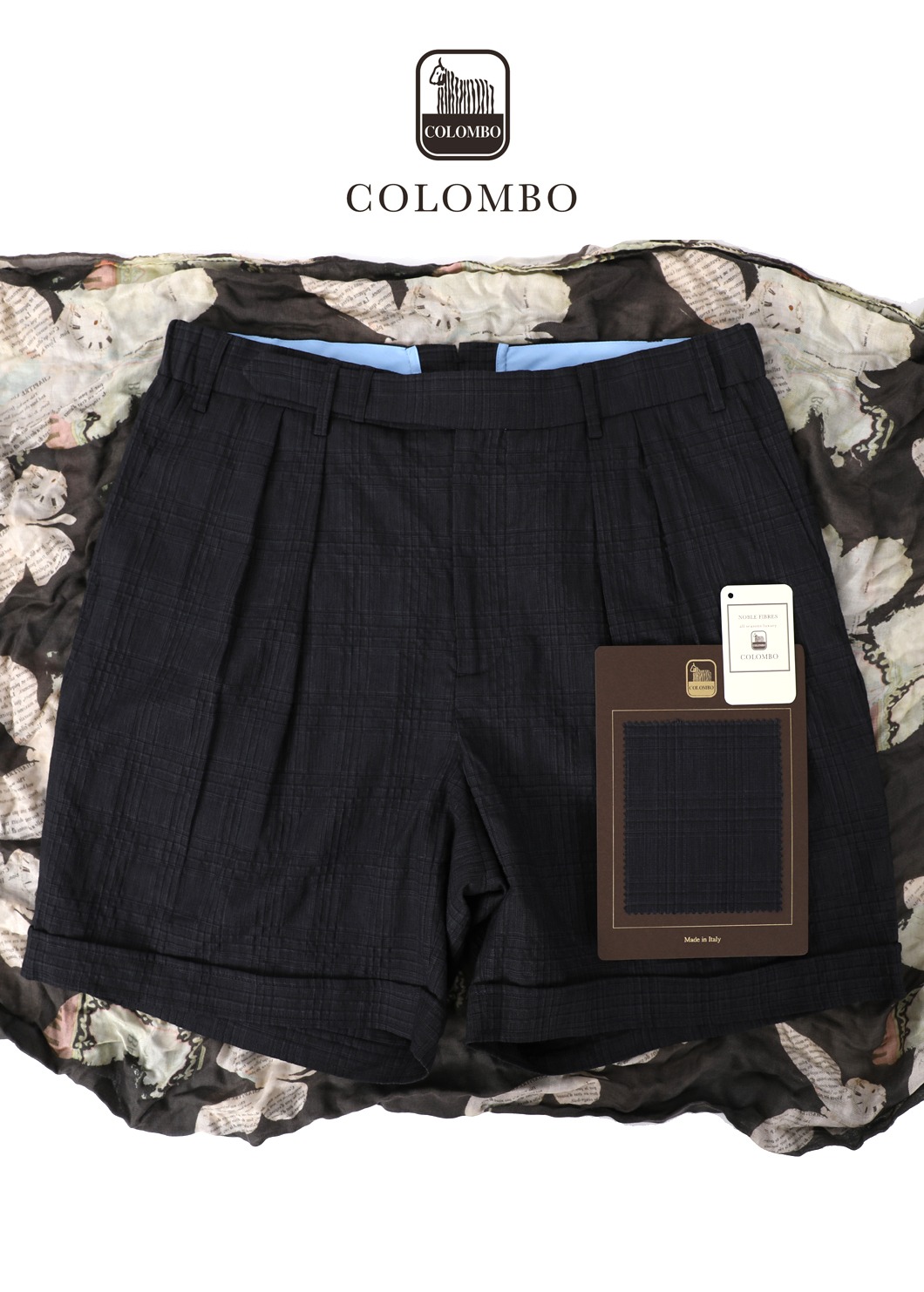 ITALIA COLOMBO Seersucker Belted Half Pants-Dark Gray