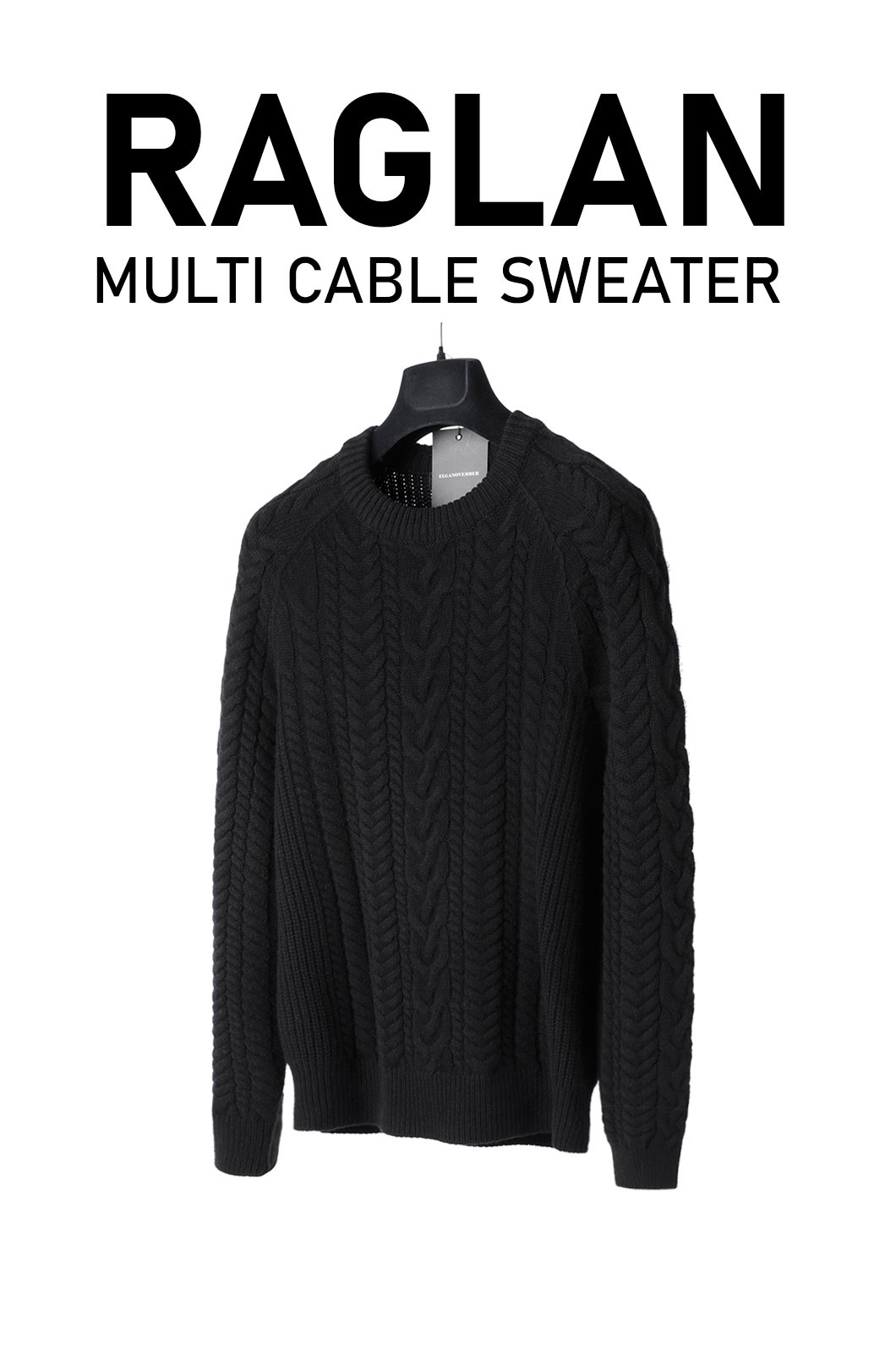 Raglan Multi Cable Sweater-Black