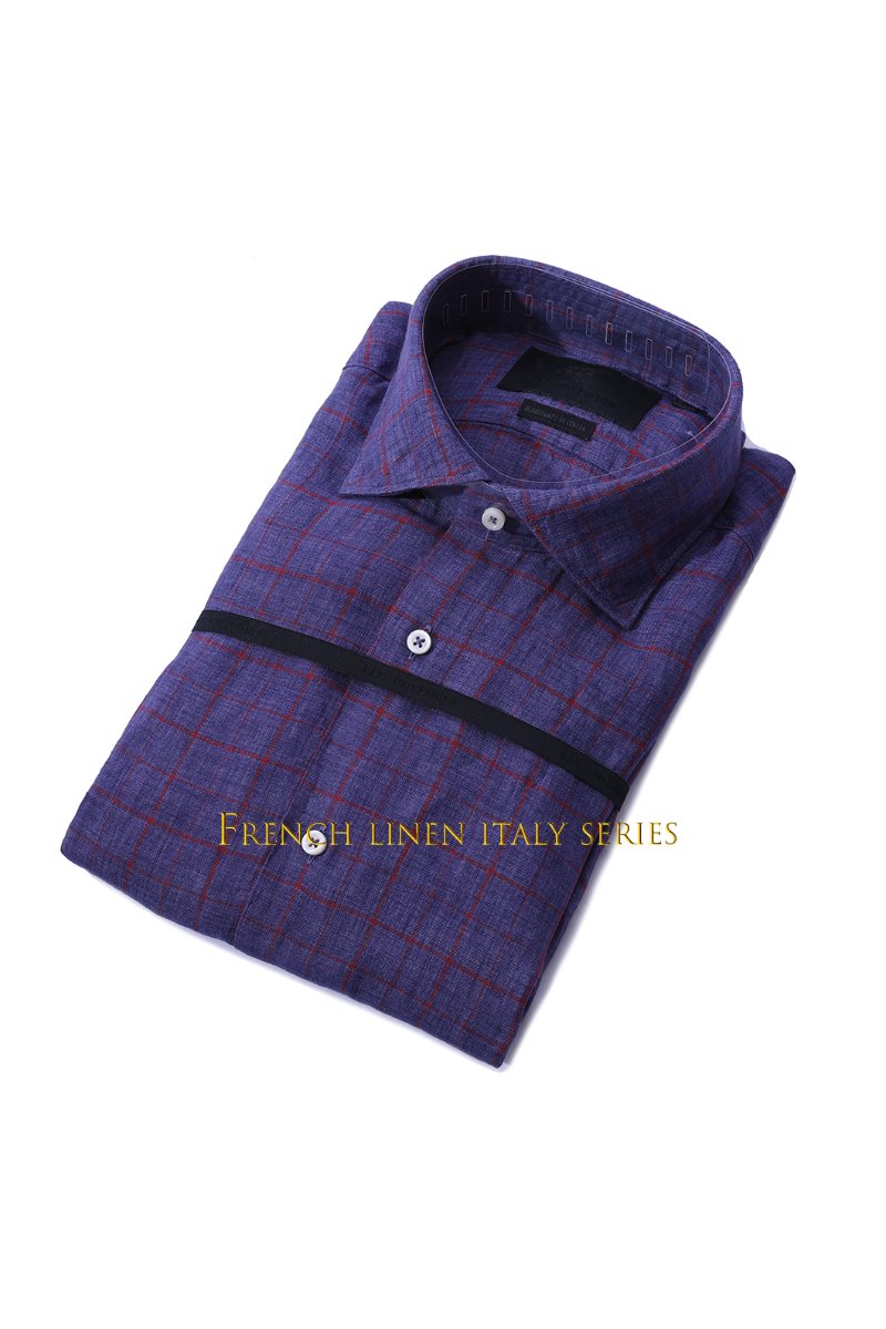 Take434 French linen check shirt/violet