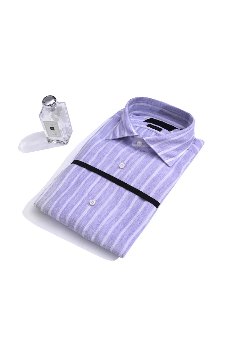 Take433 French linen stripe shirt/light purple