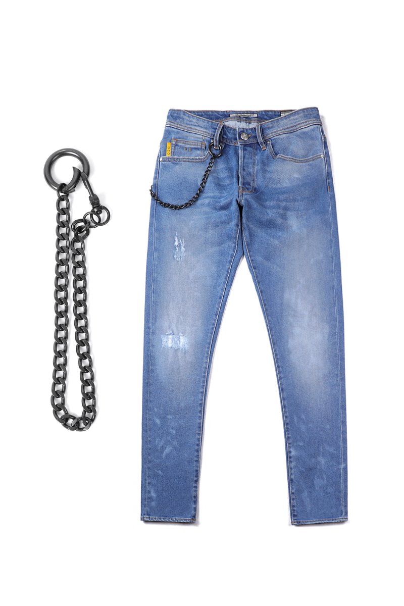 Tramarossa Black Leather Dot Stud Tab Denim Jeans-Blue