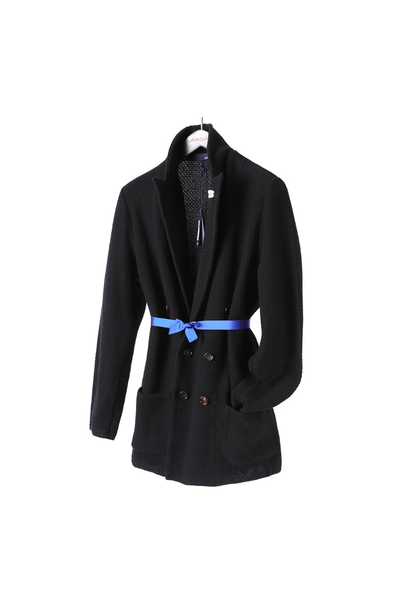 LARDINI Net Pattern Double Button Knit Jacket-Black