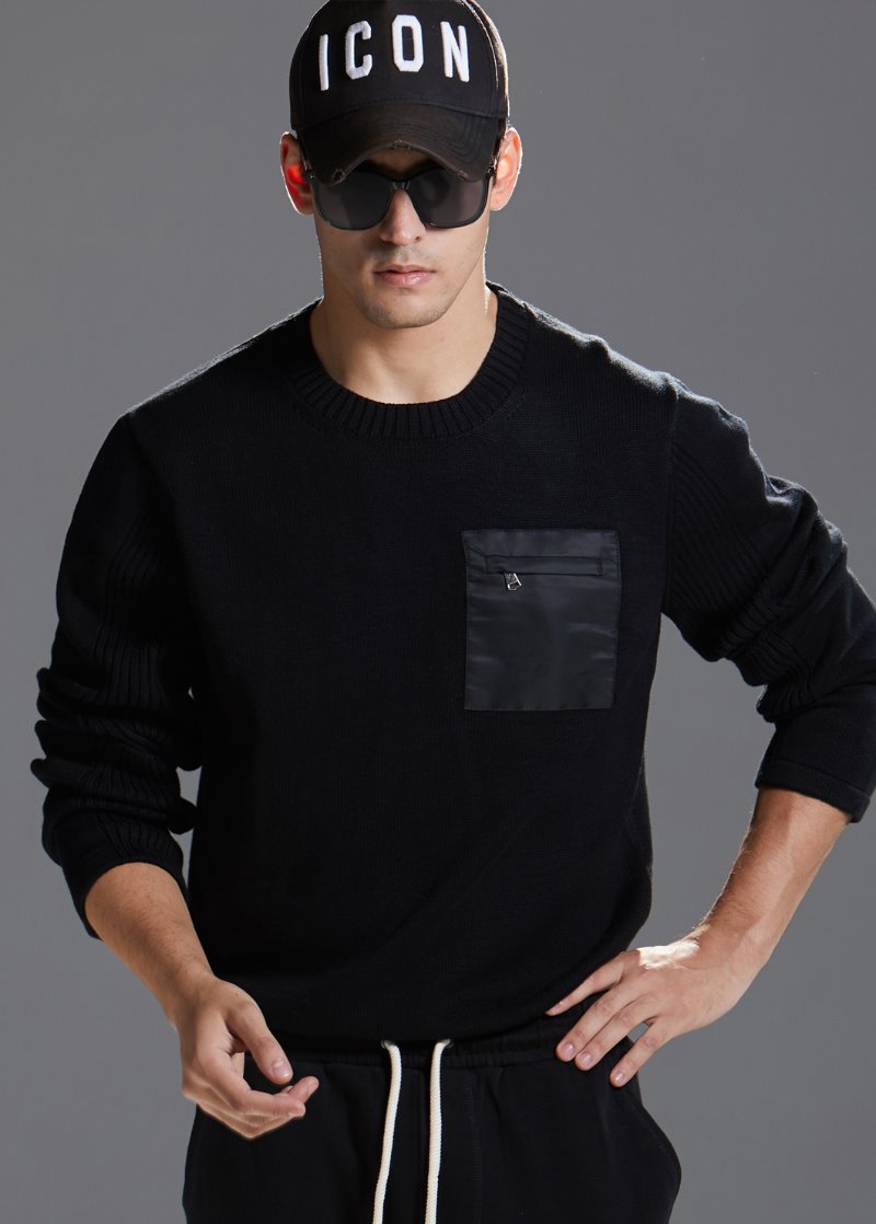 QAN Pocket Knit T-Shirt-Black