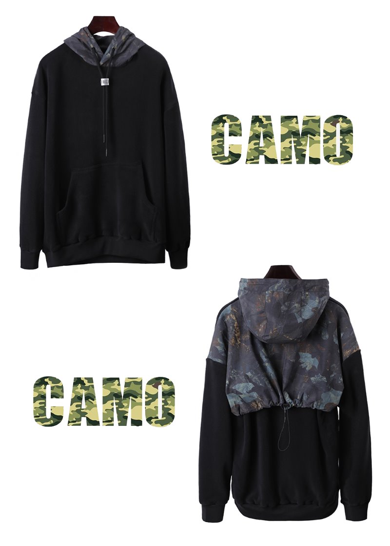 Camo Leaf Fleece Hoodie-BLACK