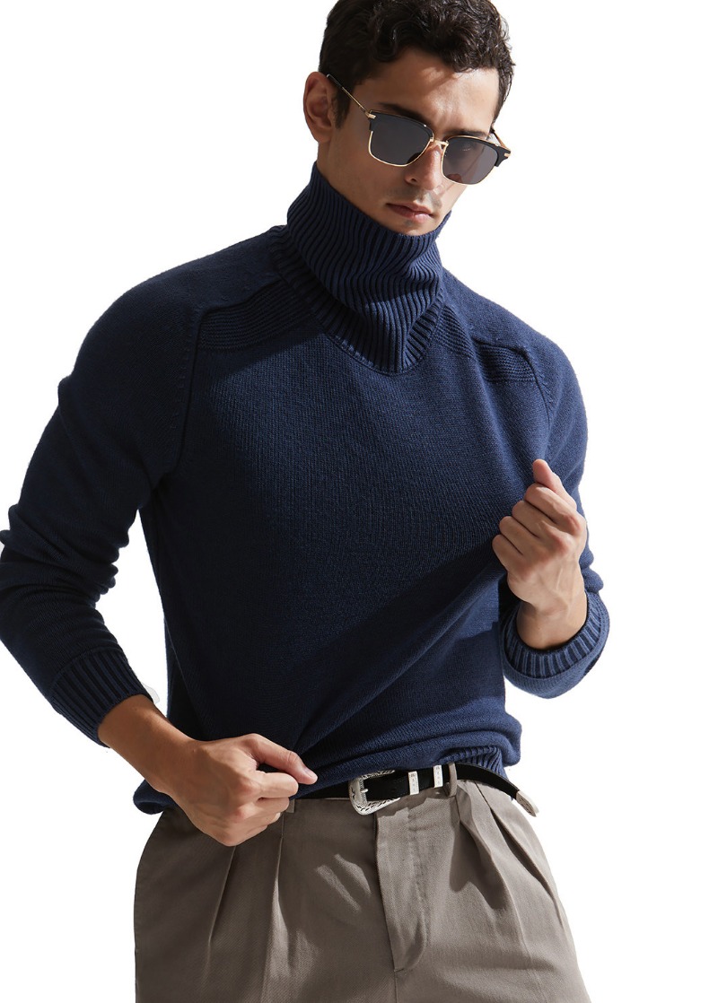 ITALIA FROSTED GARMENT DYED TURTLE SWEATER-BLUE NAVY