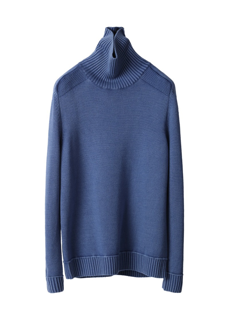 ITALIA FROSTED GARMENT DYED TURTLE SWEATER-BLUE