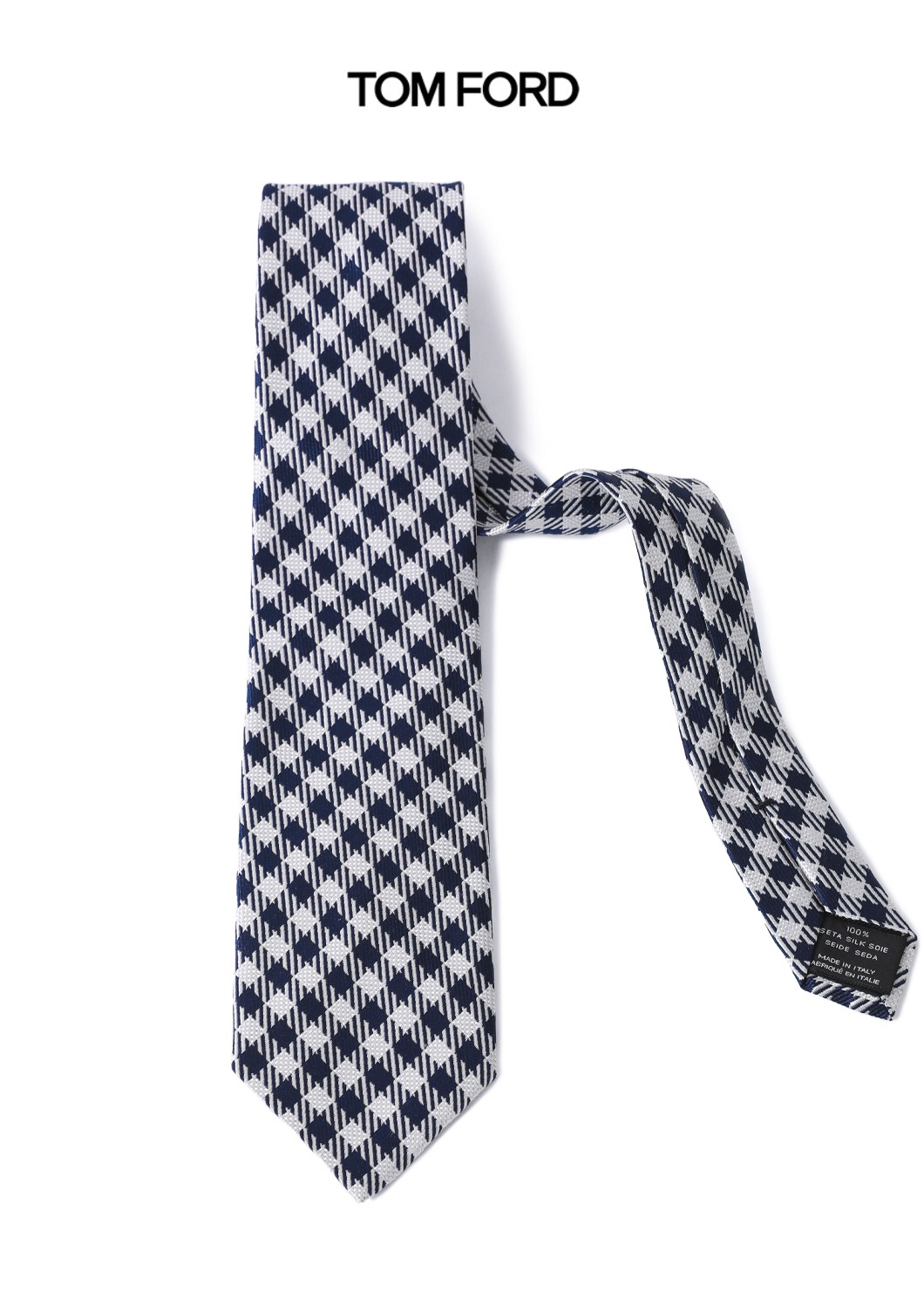 Tom Ford Navy Gingham Checkered Silk Tie