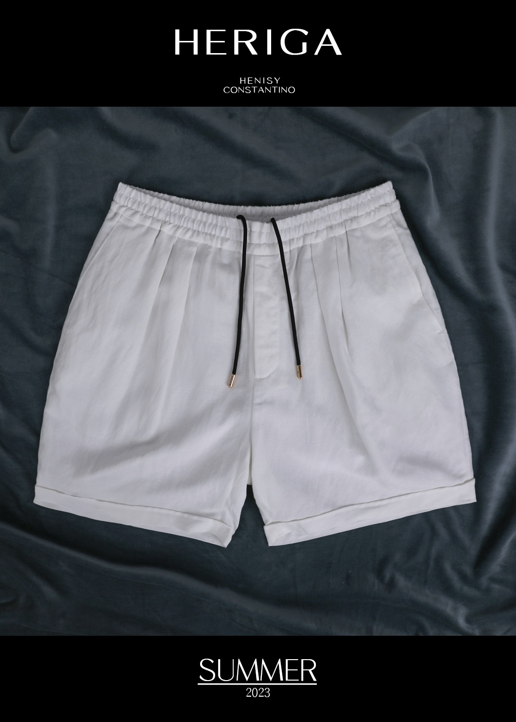 HERIGA Summer Linen Banding  Half Pants-White