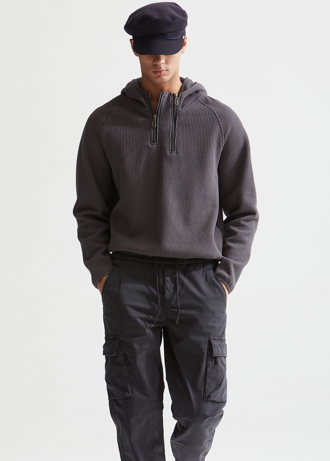 Two Lines Hoodie-Charcoal
